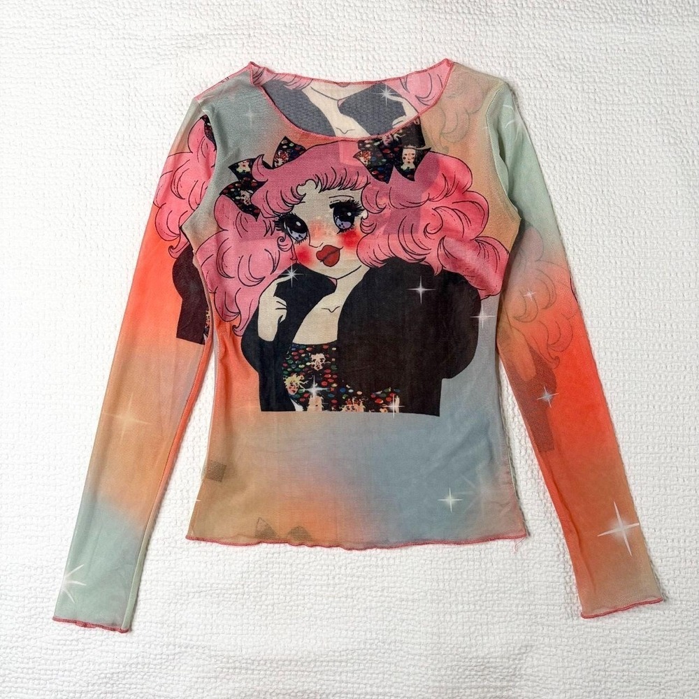 anime girl mesh graphic long sleeve